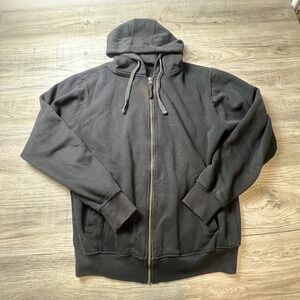 Work Sport Hoodie Men Med Black Full Zip Hooded Sweatshirt Cotton Blend Casual